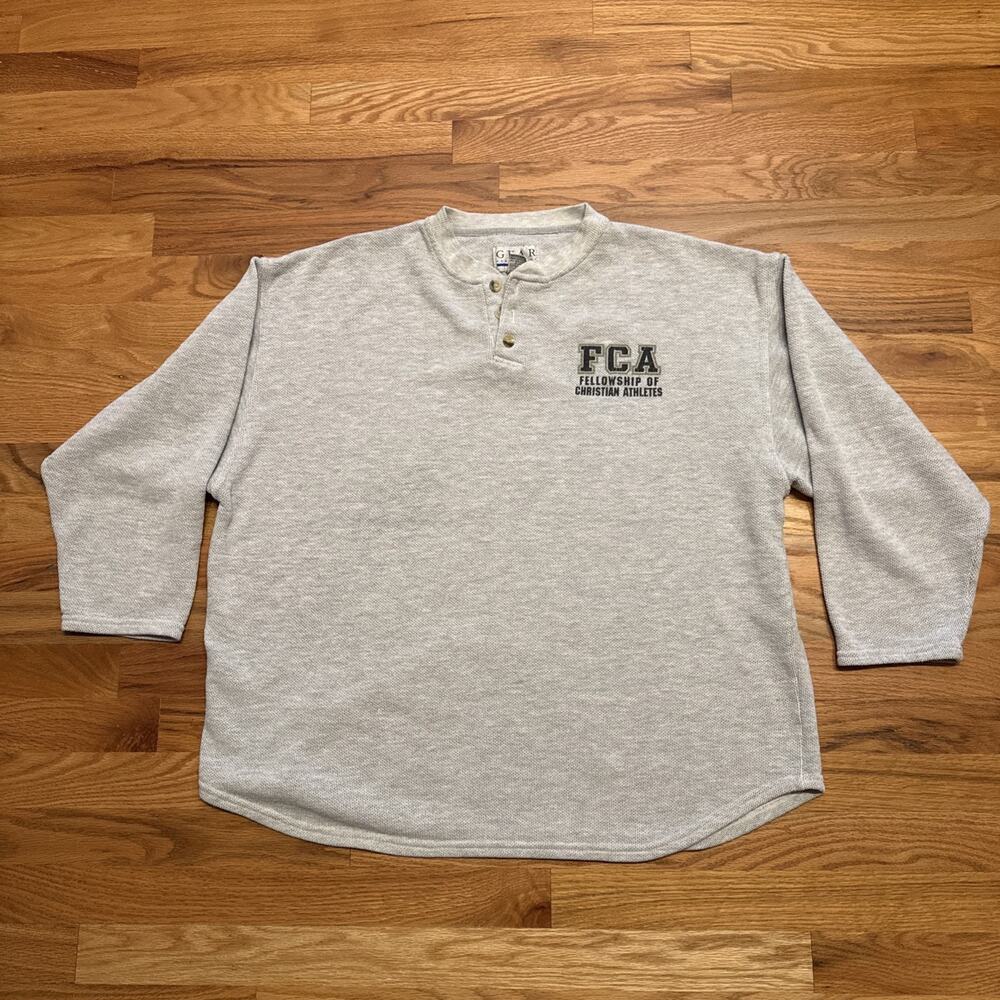 RARE Vtg 80s FCA Fellowship Of Christian Athletes Henley Long Sleeve Shirt Sz XL